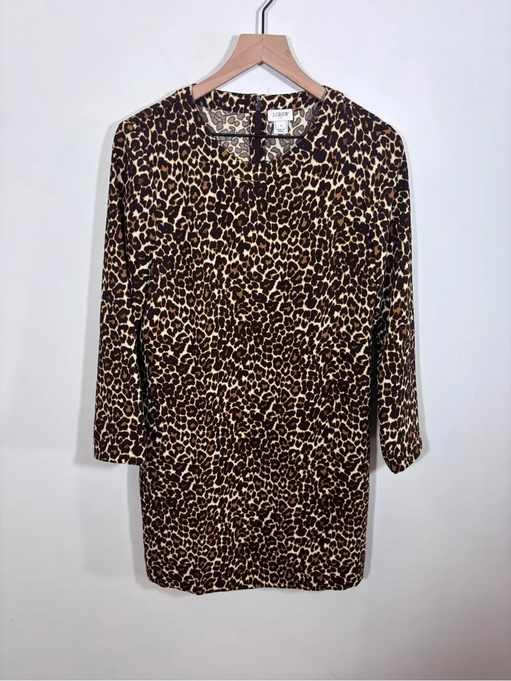 J. Crew Leopard Cheetah Animal Print Shift Dress K2150 Size 8 long sleeve